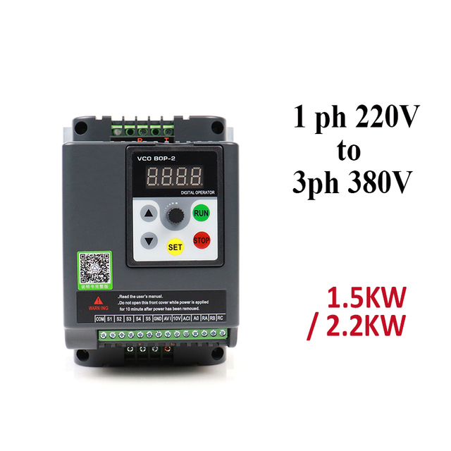 Variable Frequency Drive VFD Inverter&Converter Input Single Phase 220V to Output 3 Phases 380V 1.5KW 2.2KW