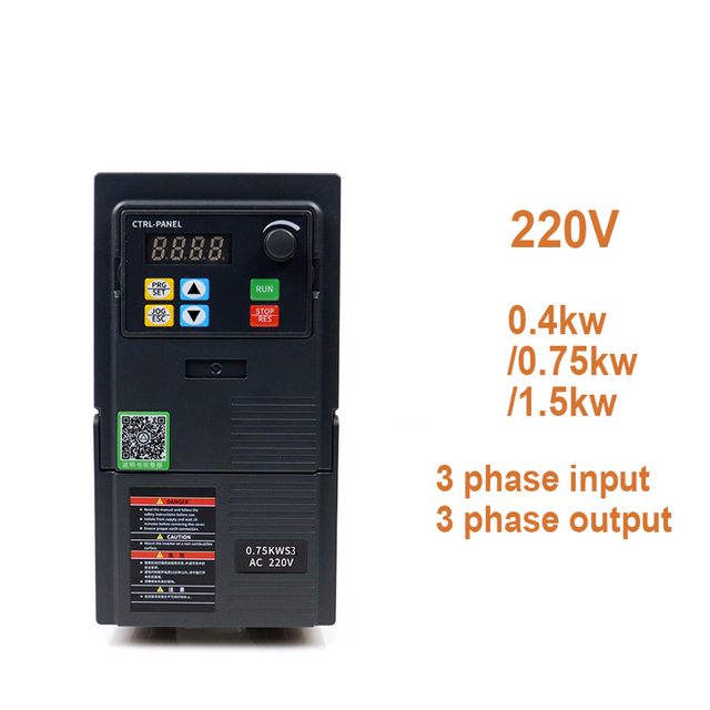 VFD Variable Frequency Drive 220V 0.4KW 0.75KW 1.5KW Input 3 Phases to Output 3 Phases