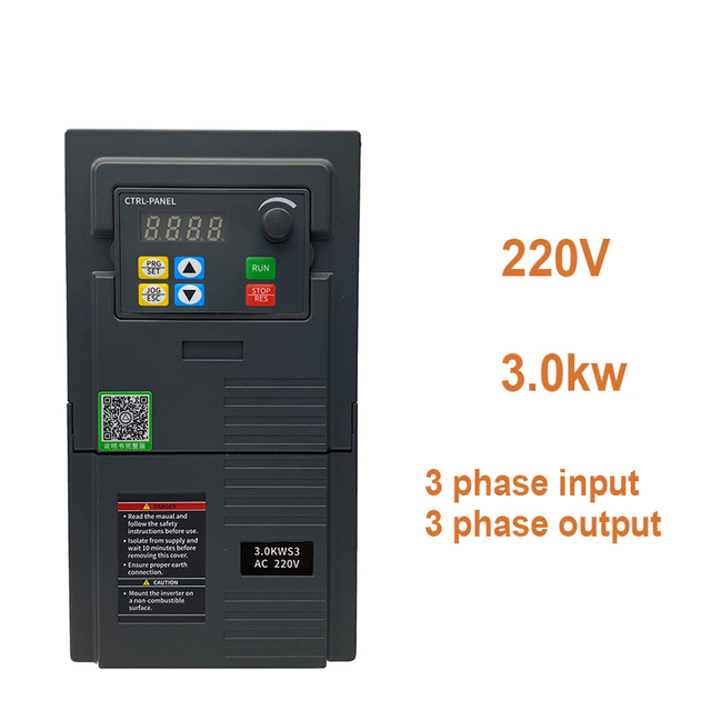 VFD Variable Frequency Drive 220V 3.0KW Input 3 Phases to Output 3 Phases